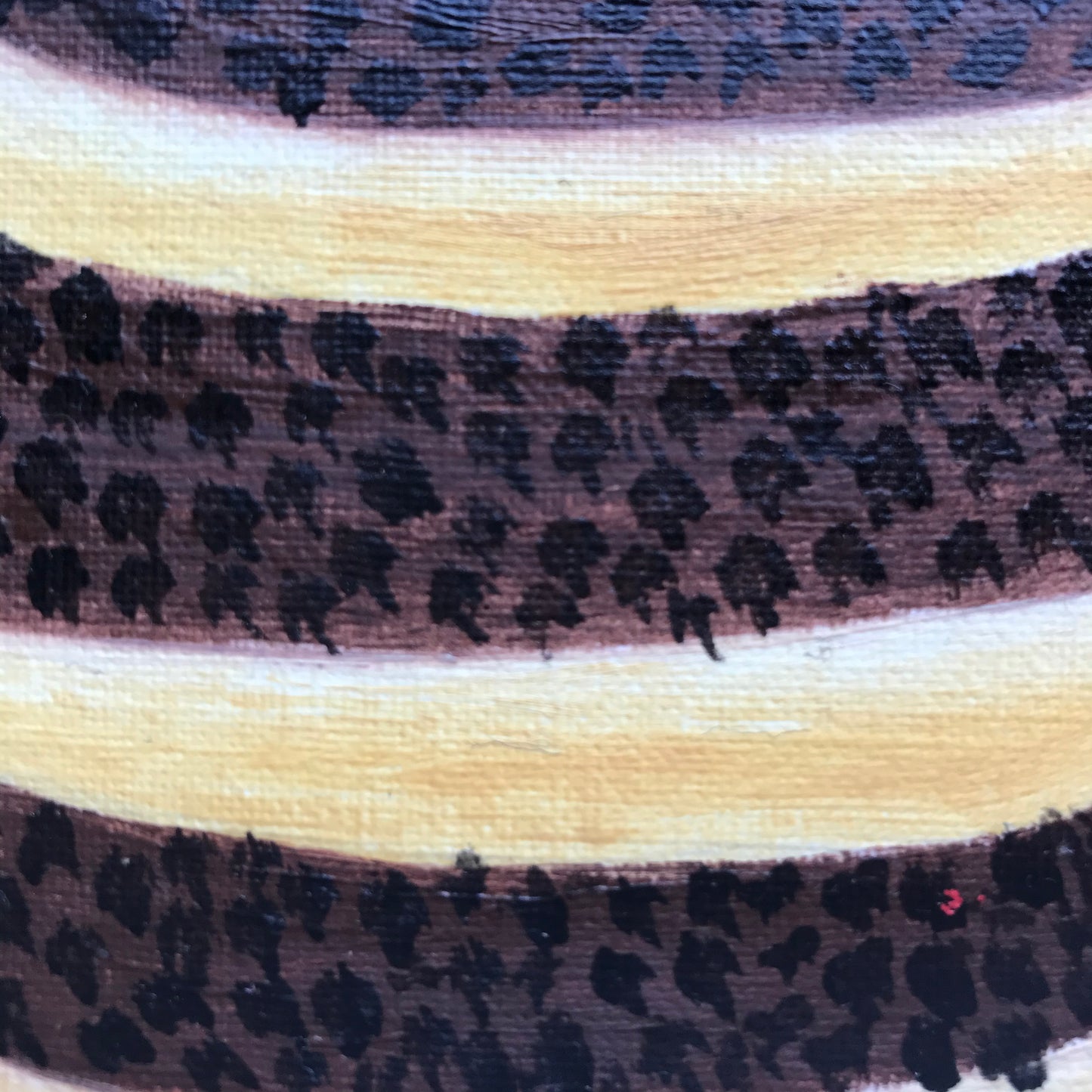 An oil painting of three donuts with chocolate chips