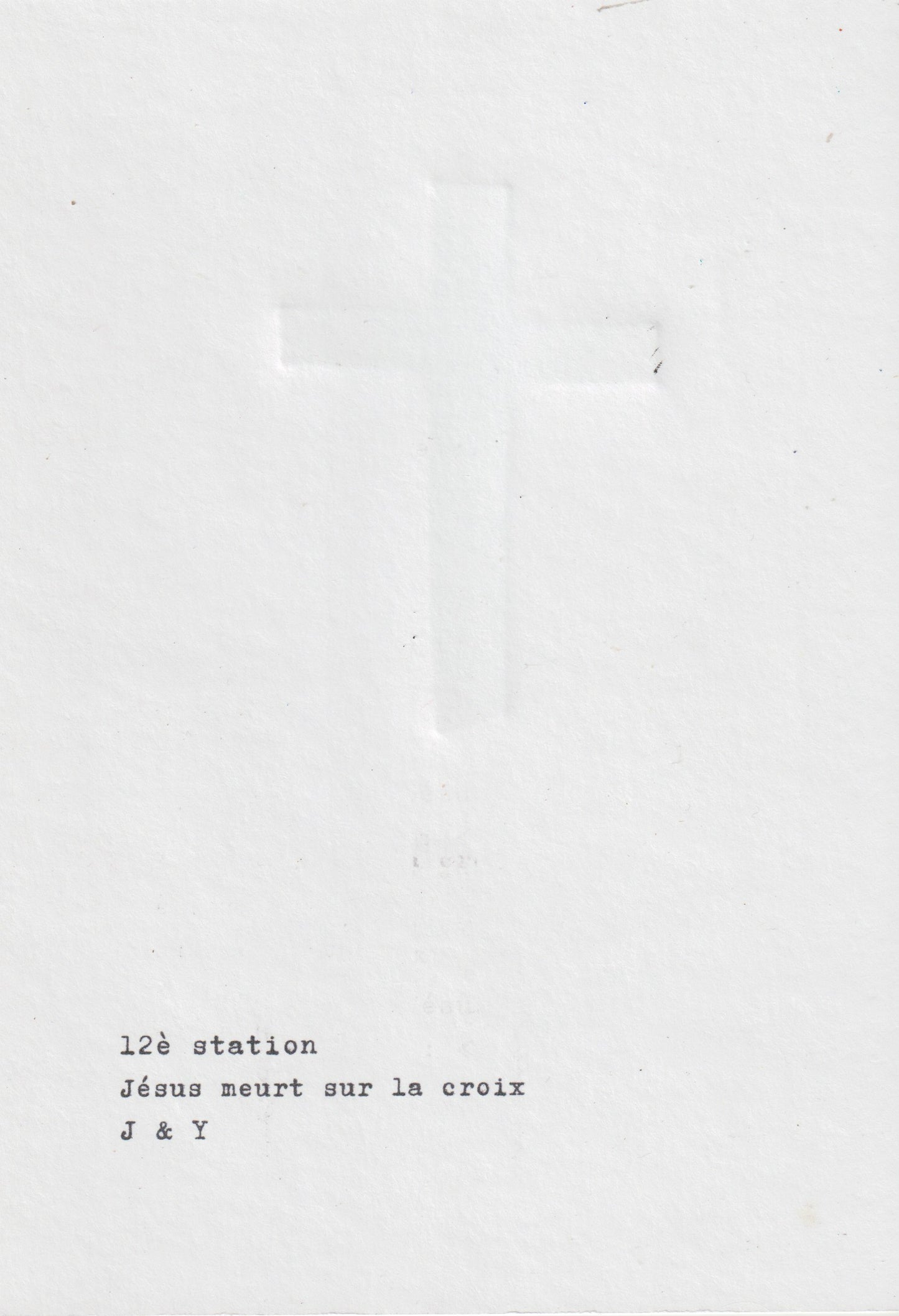 Verso de la linogravure représentant la 12è station du chemin de croix