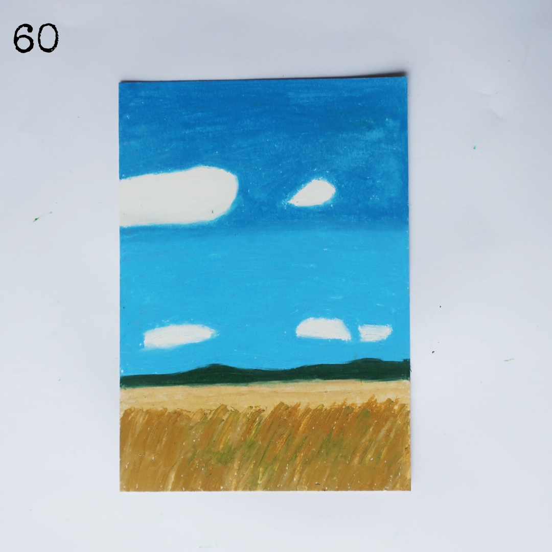 An oil pastel painting of a field of wheat during the summer