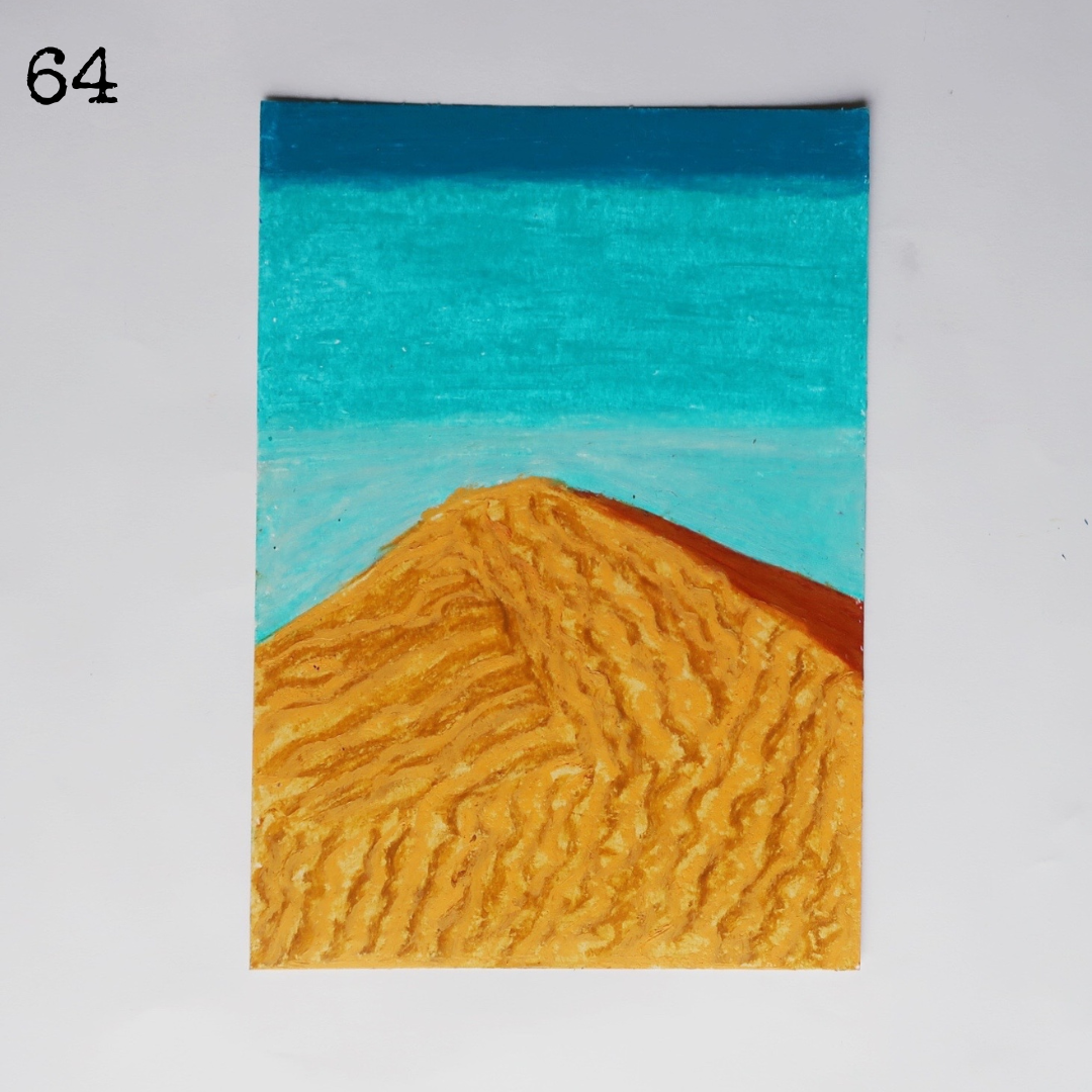 An  oil pastel painting of a desert dune under the blue sky