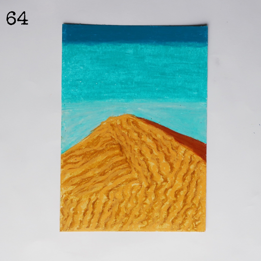 An oil pastel painting of a desert dune under the blue sky