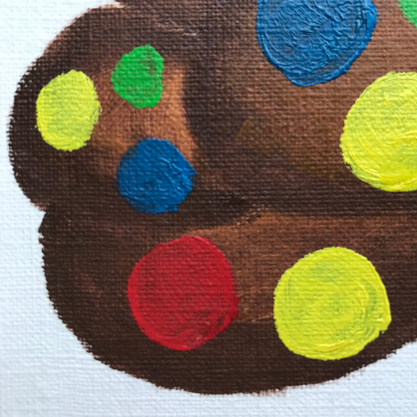 A happy art painting of chocolate cookies with colourful M&Ms