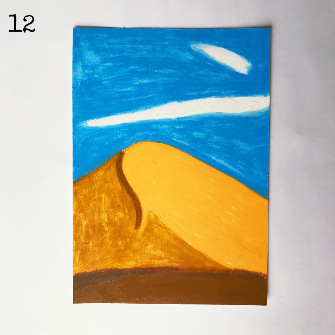 oil pastel painting of a desert dune under the blue sky