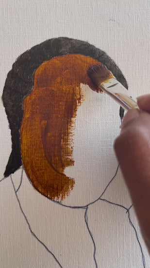 A process video of the painting of a mixed couple's portrait